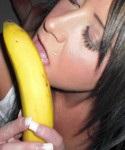 Sexy Monroe shows off her oral skills on a banana and then strips naked