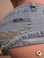 Cute girl shakes her ass in really short jean shorts